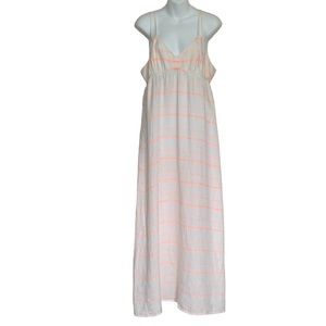 J. Crew White Orange Striped Linen Blend Spaghetti Straps Maxi Dress Siz…